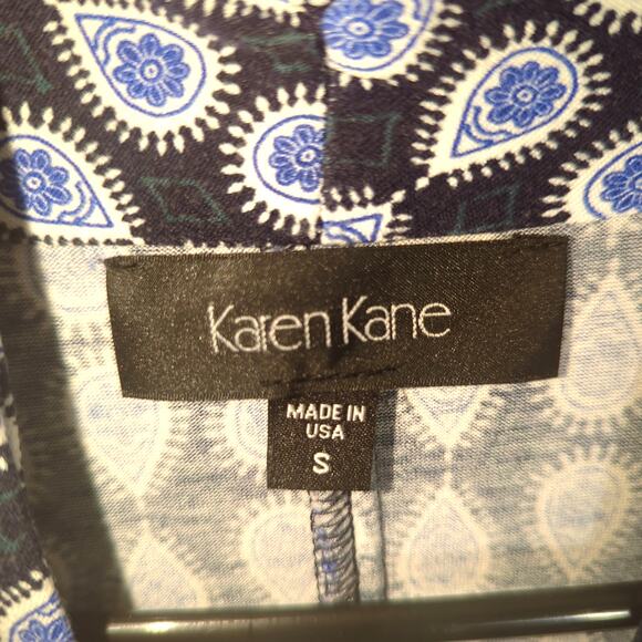 Karen Kane Small Women’s Blue Wrap Dress Paisley Print Short Sleeve Made in USA - Picture 2 of 4